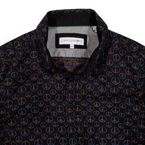 John Lennon shirt men’s size M peace sign long sleeve black + multi color peace